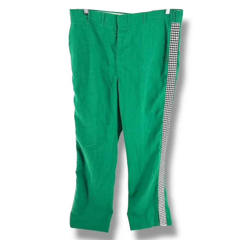 Vintage Corbin Montego Linen Trousers Green Houndstooth Stripe Squire Shop 32